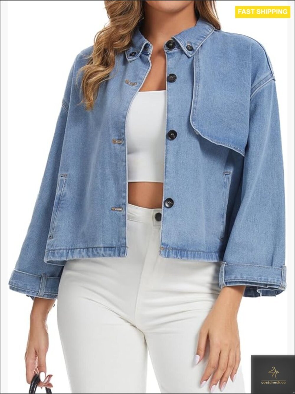 Women Denim Jacket Trench Coat Casual Button Down Long Sleeve Trendy Jean Coats